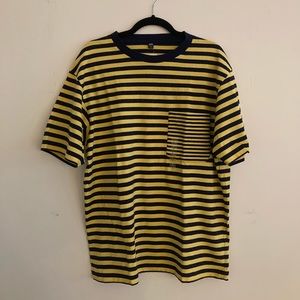 Uniqlo Navy and Yellow Striped Pocket Tee